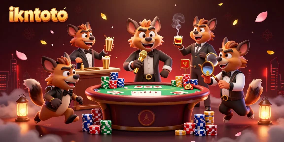 Join the fun at ikntoto's comedy casino with hyenas showcasing poker games and vibrant ambiance.