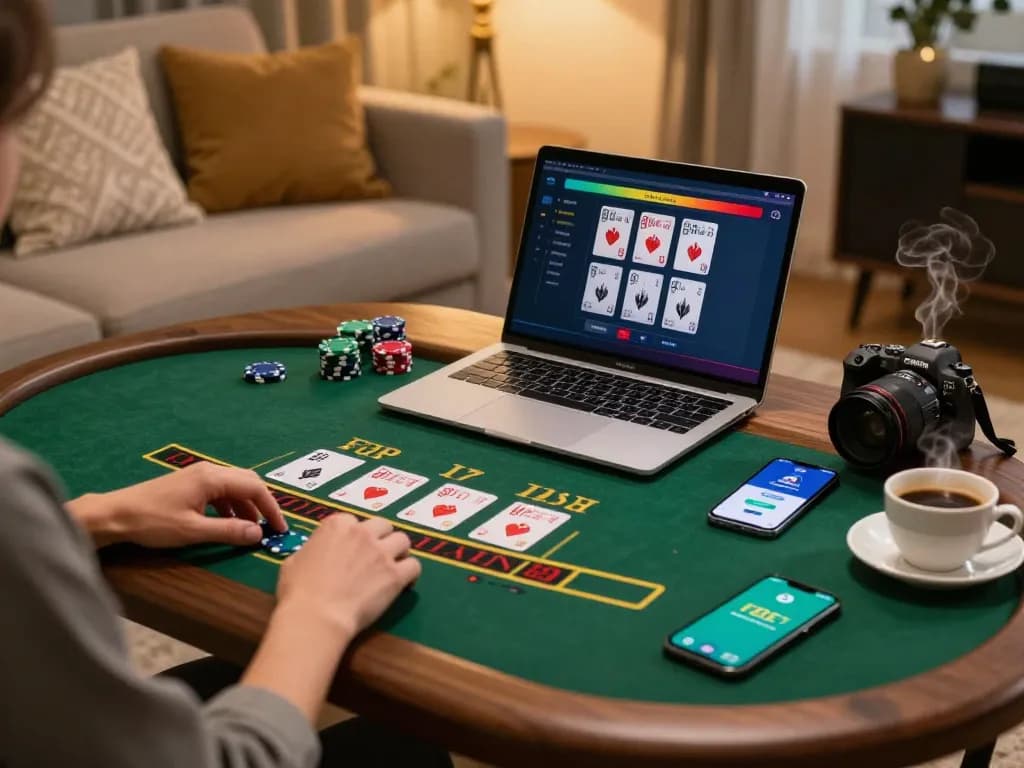 Engaging live dealer blackjack gameplay on F8bet net platform in a cozy home setup.