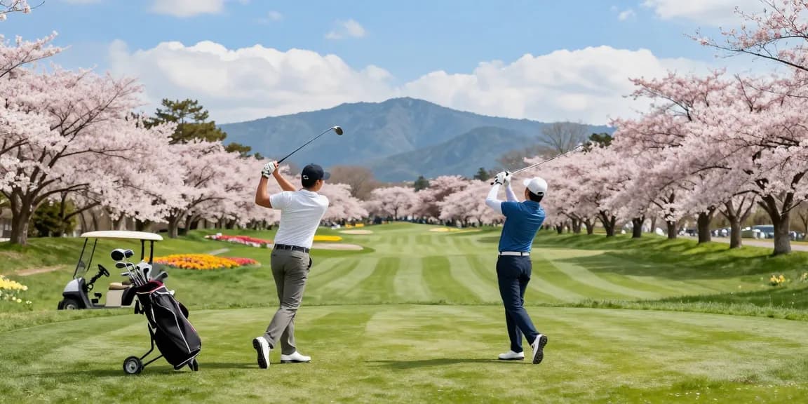 Pengalaman bermain golf di Kato City dengan bro178 link alternatif dan pemandangan bunga sakura yang indah.