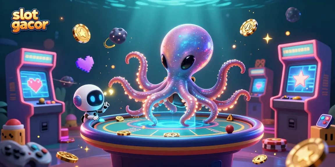 Menang di slot gacor dengan permainan seru di meja poker holografik bersama karakter luar angkasa.