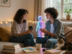 Engaging nsfw ai chat experience on smartphone in a cozy home setting.
