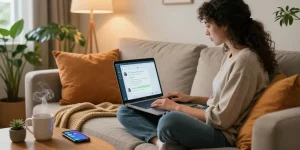 Engaging in AI NSFW chat in a cozy digital workspace with warm lighting and relaxed ambiance.