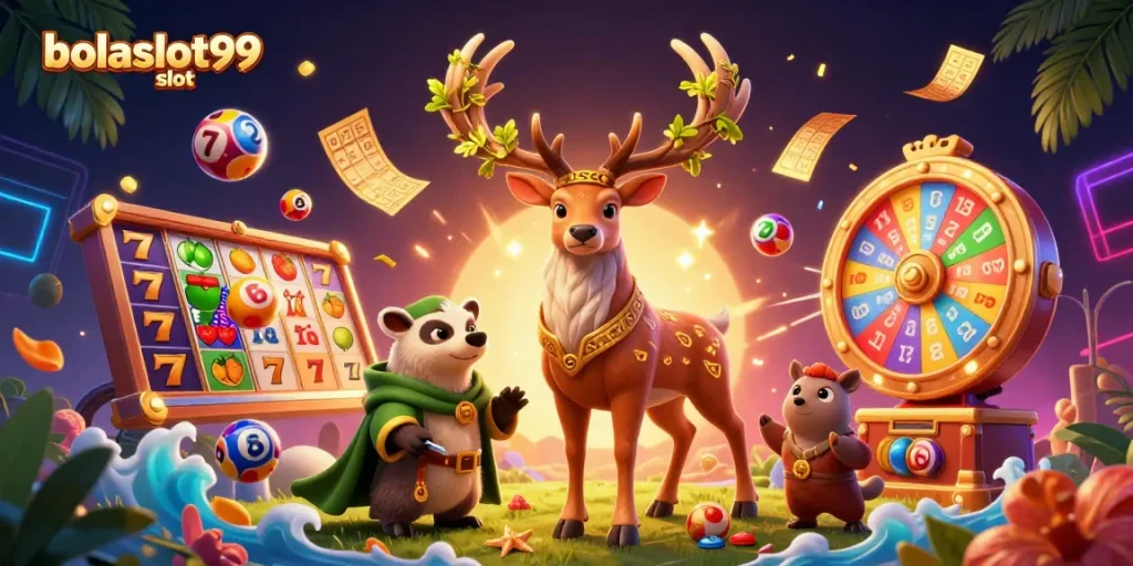 Engage with bolaslot99 slot through an enchanting 3D illustration featuring mystical characters and vibrant casino themes.