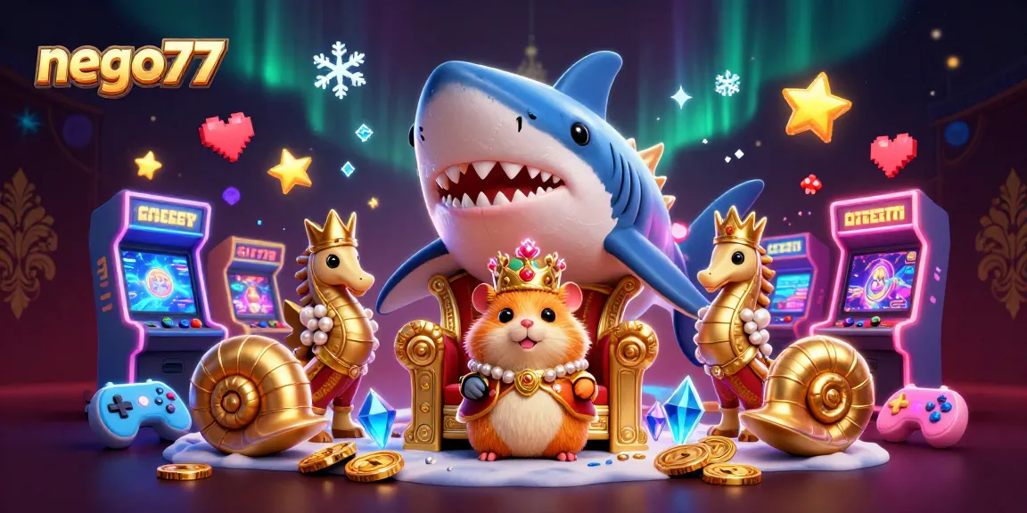 Play casino slot games at nego77 featuring a golden hamster king and vibrant gaming elements!