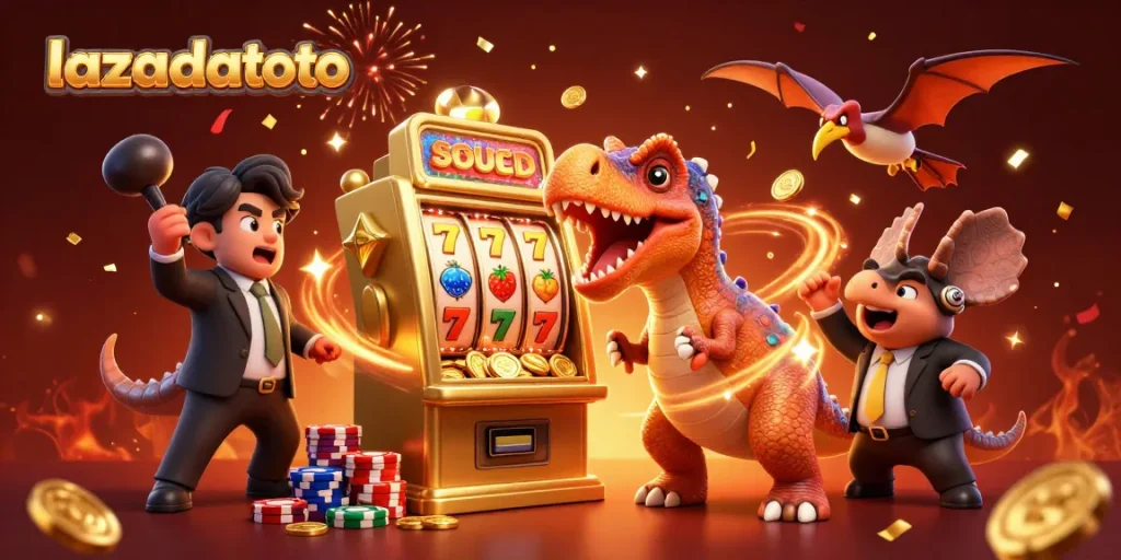 Mainkan lazadatoto dengan dinosaurus dan mesin slot yang berkilau!