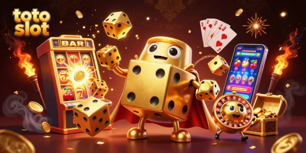 Jelajahi dunia toto slot dengan ilustrasi kasino yang penuh warna dan detail.