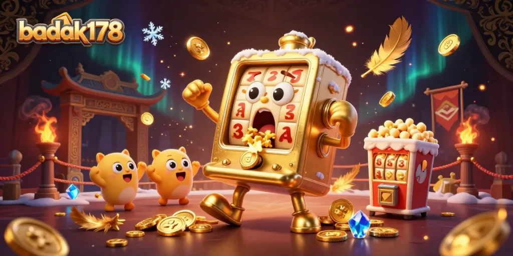 Spin the reels with badak178, as the golden slot machine celebrates winning coins!