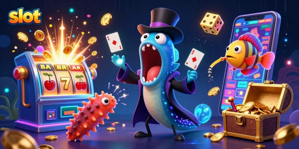 Mainkan slot dengan karakter unik di ilustrasi kasino bawah laut yang menakjubkan.