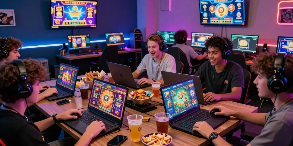 Players enjoying tempototo slot games in vibrant online gaming atmosphere