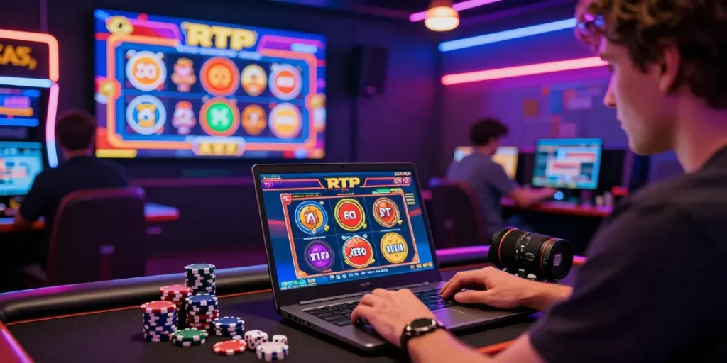 Pengalaman bermain slot RTP online di nagahitam303 login dengan suasana kasino yang ceria dan penuh warna.