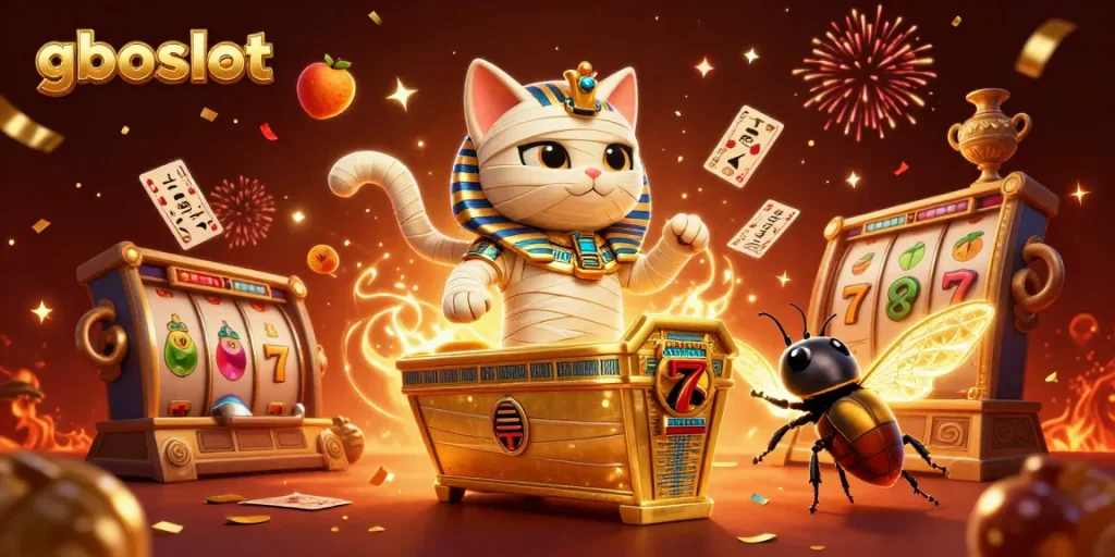 gboslot menang slot dengan kucing mummy dan efek kasino yang meriah