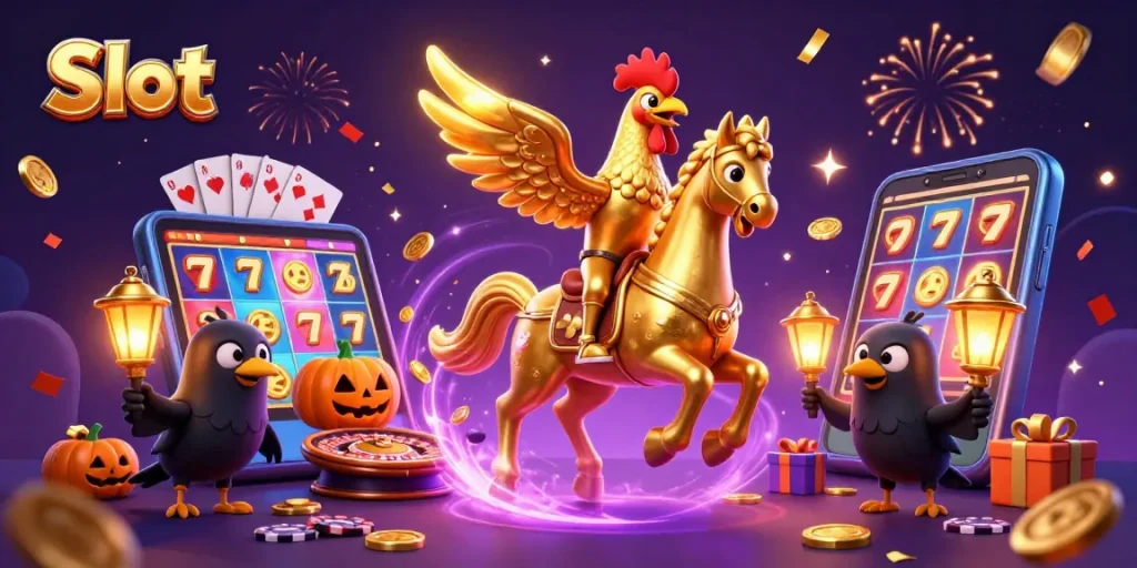 Spin slot reels and win big with the vibrant Slot online casino scene featuring animated characters.