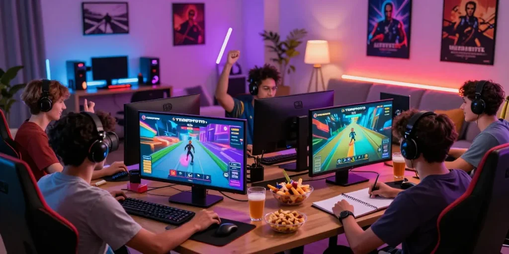 Players enjoying a winning moment on TEMPOTOTO platform during a lively gaming night at home.