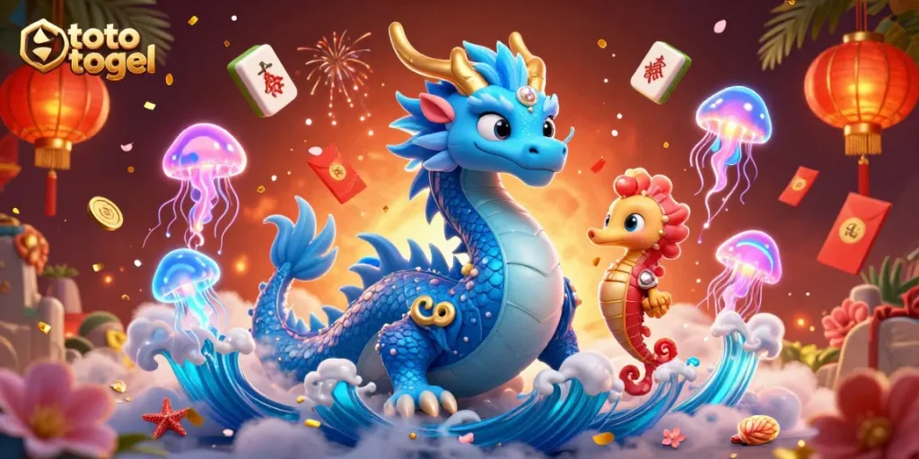 Menang besar di toto togel dengan naga air dan seahorse penantang dalam suasana yang meriah.