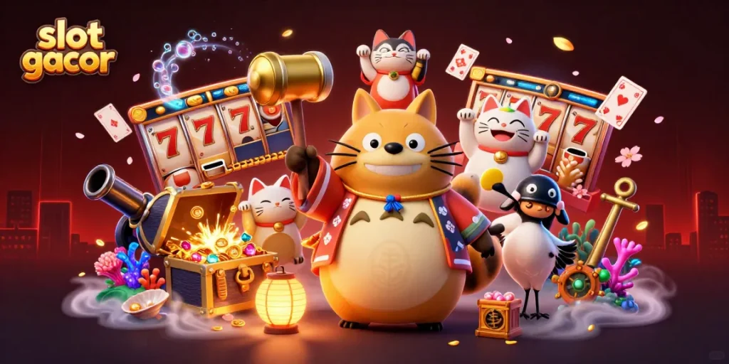 Experience winning strategies at slot gacor with dynamic 3D casino characters and vibrant illustrations.
