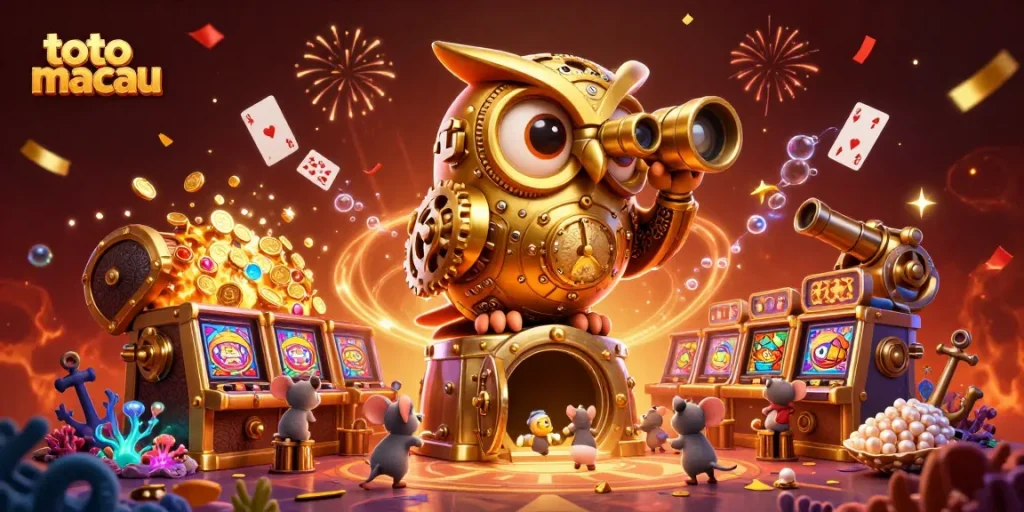 Menangkan toto macau dengan ilustrasi kasino penuh warna yang menampilkan karakter dan elemen bermain yang menarik.