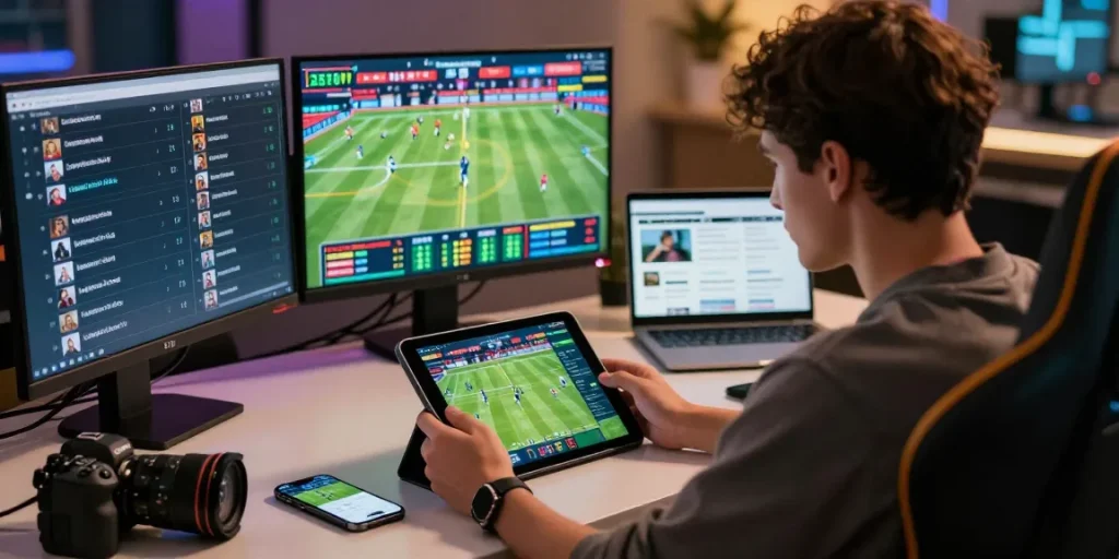 Exciting tempototo sports betting experience with live statistics and betting odds, showcasing an enthusiastic bettor.