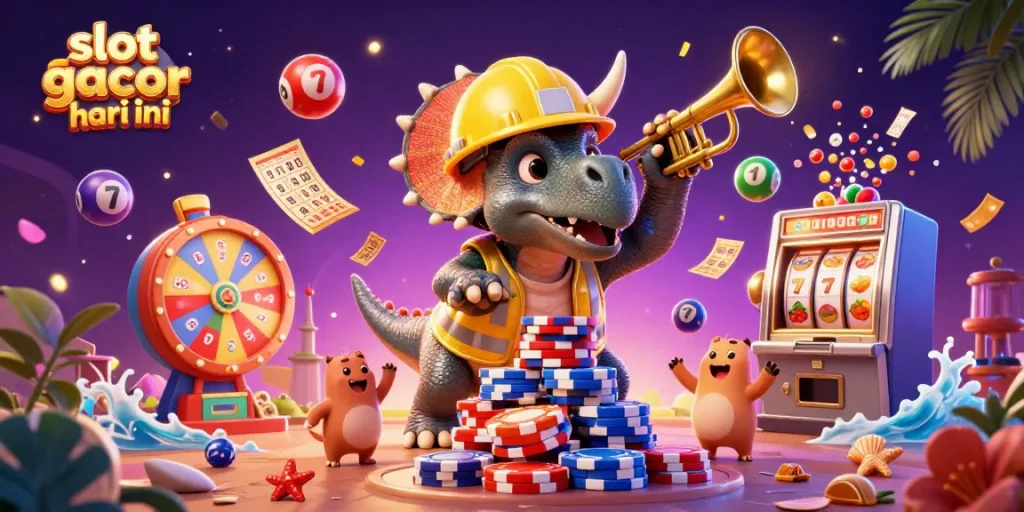 Permainan slot gacor hari ini dengan karakter kartun unik dan elemen kasino yang menarik.